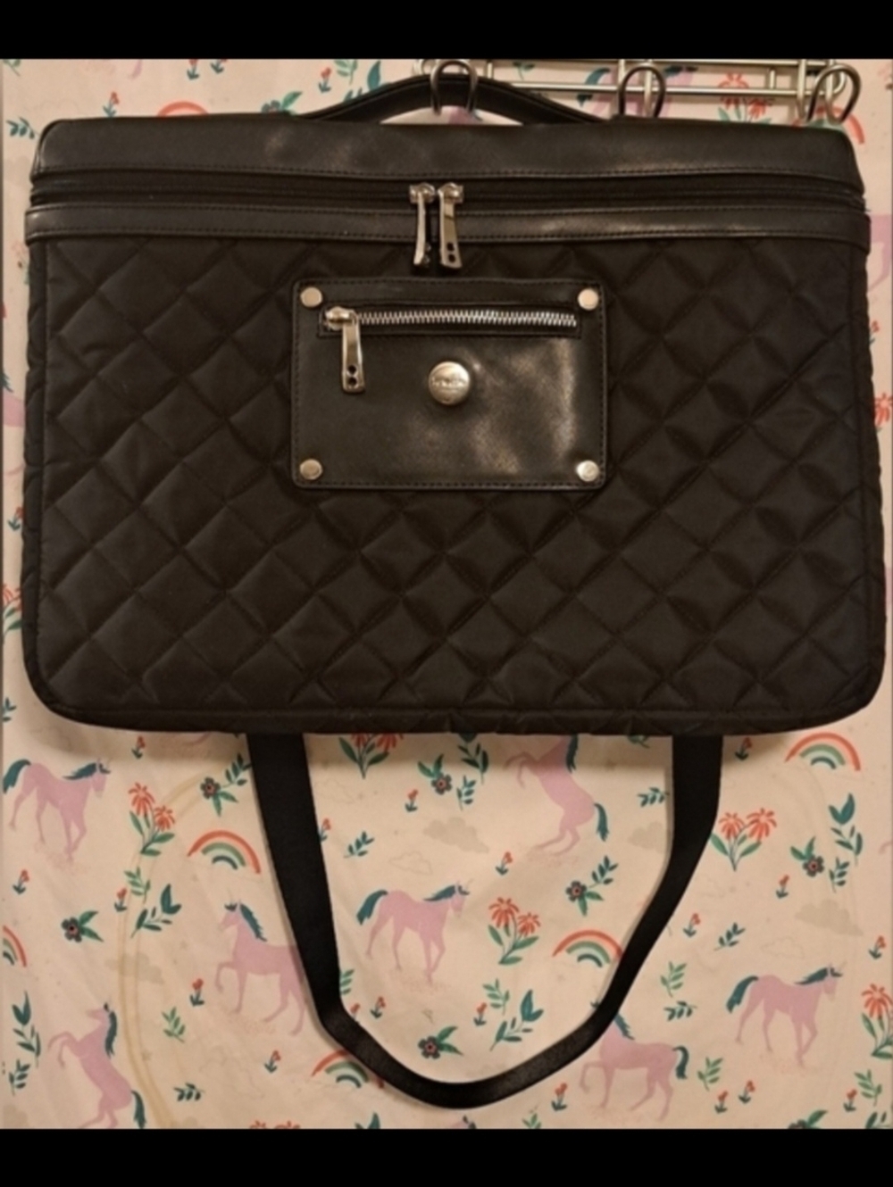 NWOT Knomo Black Quilted Velour Lined Laptop School Work Business Travel Bag